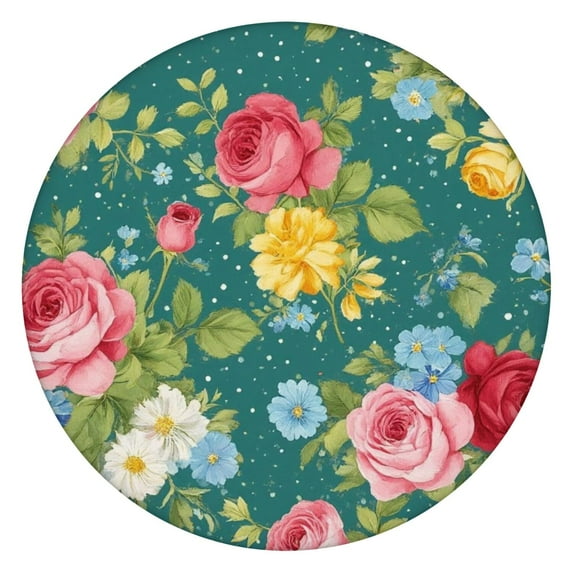 Pioneer Flower Floral Print Pattern Round Fitted Tablecloth with Elastic Edge,Dining Table Cover Waterproof,Outdoor Round Tablecloth for Camping,Dining,Indoor and Outdoor