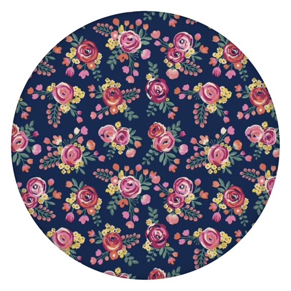 Pioneer Flower Floral Print Pattern Round Fitted Tablecloth with Elastic Edge,Dining Table Cover Waterproof,Outdoor Round Tablecloth for Camping,Dining,Indoor and Outdoor