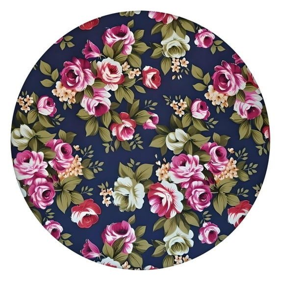 Pioneer Flower Floral Print Pattern Round Fitted Tablecloth with Elastic Edge,Dining Table Cover Waterproof,Outdoor Round Tablecloth for Camping,Dining,Indoor and Outdoor