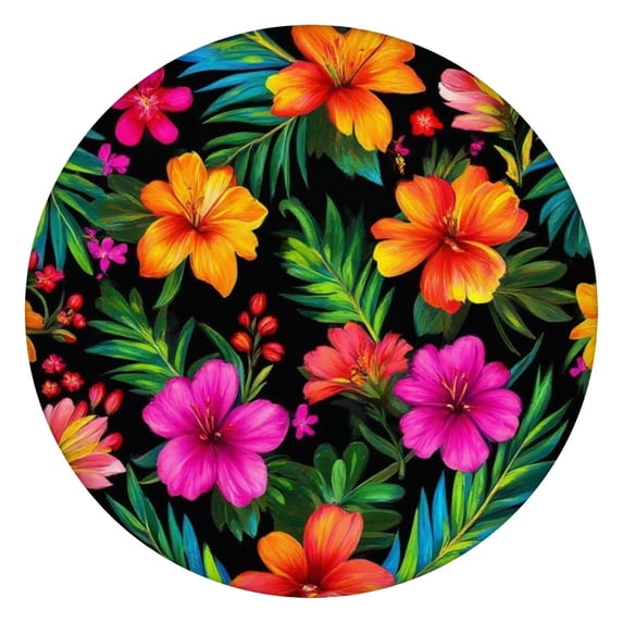 Pioneer Flower Floral Print Pattern Round Fitted Tablecloth with Elastic Edge,Dining Table Cover Waterproof,Outdoor Round Tablecloth for Camping,Dining,Indoor and Outdoor