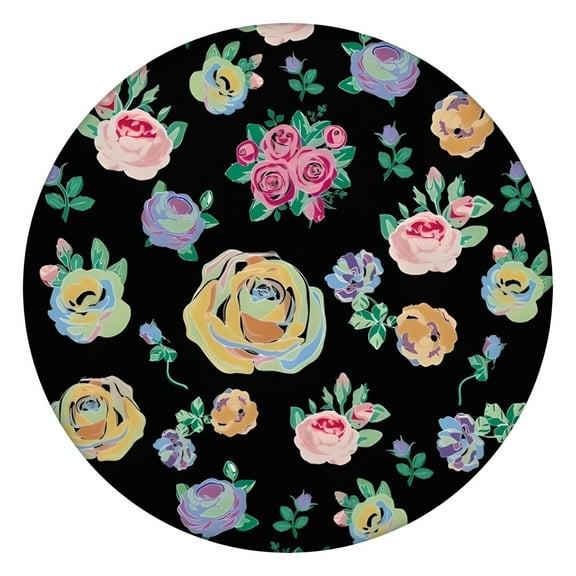 Pioneer Flower Floral Print Pattern Round Fitted Tablecloth with Elastic Edge,Dining Table Cover Waterproof,Outdoor Round Tablecloth for Camping,Dining,Indoor and Outdoor