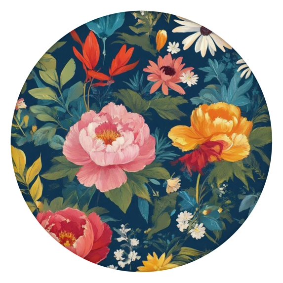 Pioneer Flower Floral Print Pattern Round Fitted Tablecloth with Elastic Edge,Dining Table Cover Waterproof,Outdoor Round Tablecloth for Camping,Dining,Indoor and Outdoor