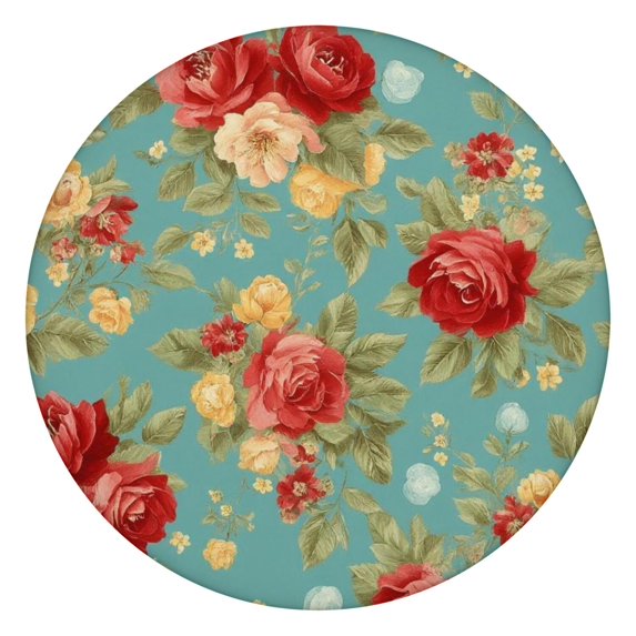 Pioneer Flower Floral Print Pattern Round Fitted Tablecloth with Elastic Edge,Dining Table Cover Waterproof,Outdoor Round Tablecloth for Camping,Dining,Indoor and Outdoor