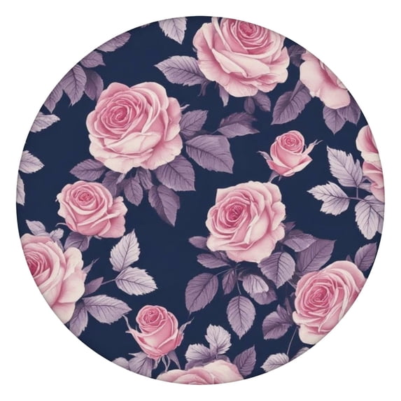 Pioneer Flower Floral Print Pattern Round Fitted Tablecloth with Elastic Edge,Dining Table Cover Waterproof,Outdoor Round Tablecloth for Camping,Dining,Indoor and Outdoor