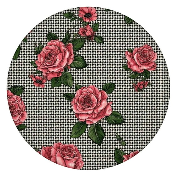 Pioneer Flower Floral Print Pattern Round Fitted Tablecloth with Elastic Edge,Dining Table Cover Waterproof,Outdoor Round Tablecloth for Camping,Dining,Indoor and Outdoor