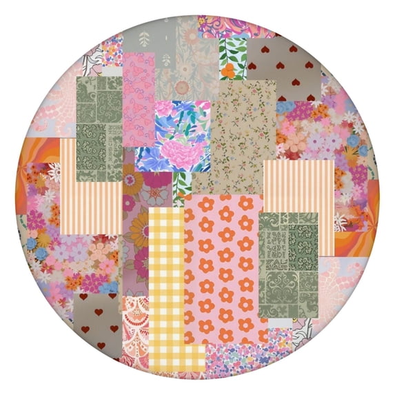 Pioneer Flower Floral Print Pattern Round Fitted Tablecloth with Elastic Edge,Dining Table Cover Waterproof,Outdoor Round Tablecloth for Camping,Dining,Indoor and Outdoor
