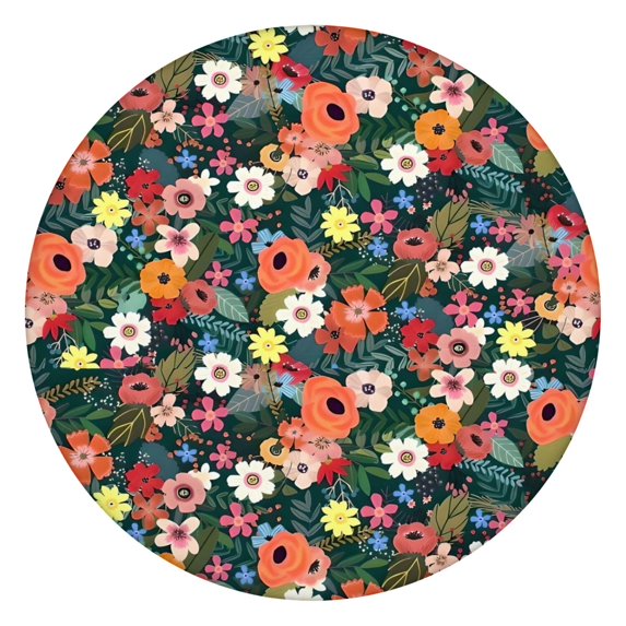 Pioneer Flower Floral Print Pattern Round Fitted Tablecloth with Elastic Edge,Dining Table Cover Waterproof,Outdoor Round Tablecloth for Camping,Dining,Indoor and Outdoor