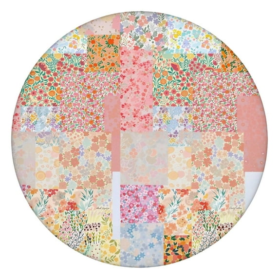 Pioneer Flower Floral Print Pattern Round Fitted Tablecloth with Elastic Edge,Dining Table Cover Waterproof,Outdoor Round Tablecloth for Camping,Dining,Indoor and Outdoor