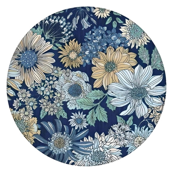 Pioneer Flower Floral Print Pattern Round Fitted Tablecloth with Elastic Edge,Dining Table Cover Waterproof,Outdoor Round Tablecloth for Camping,Dining,Indoor and Outdoor