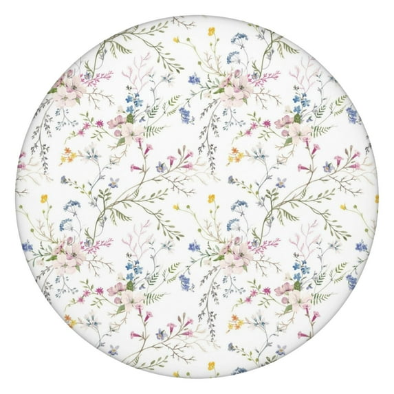 Pioneer Flower Floral Print Pattern Round Fitted Tablecloth with Elastic Edge,Dining Table Cover Waterproof,Outdoor Round Tablecloth for Camping,Dining,Indoor and Outdoor