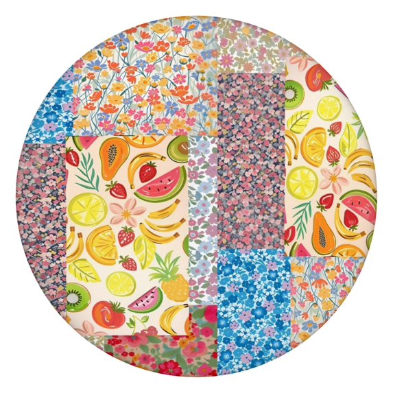 Pioneer Flower Floral Print Pattern Round Fitted Tablecloth with Elastic Edge,Dining Table Cover Waterproof,Outdoor Round Tablecloth for Camping,Dining,Indoor and Outdoor