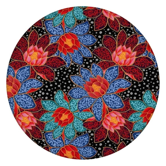 Pioneer Flower Floral Print Pattern Round Fitted Tablecloth with Elastic Edge,Dining Table Cover Waterproof,Outdoor Round Tablecloth for Camping,Dining,Indoor and Outdoor