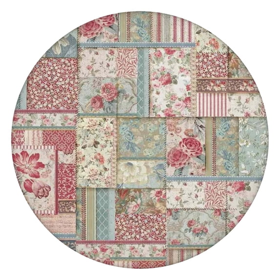 Pioneer Flower Floral Print Pattern Round Fitted Tablecloth with Elastic Edge,Dining Table Cover Waterproof,Outdoor Round Tablecloth for Camping,Dining,Indoor and Outdoor