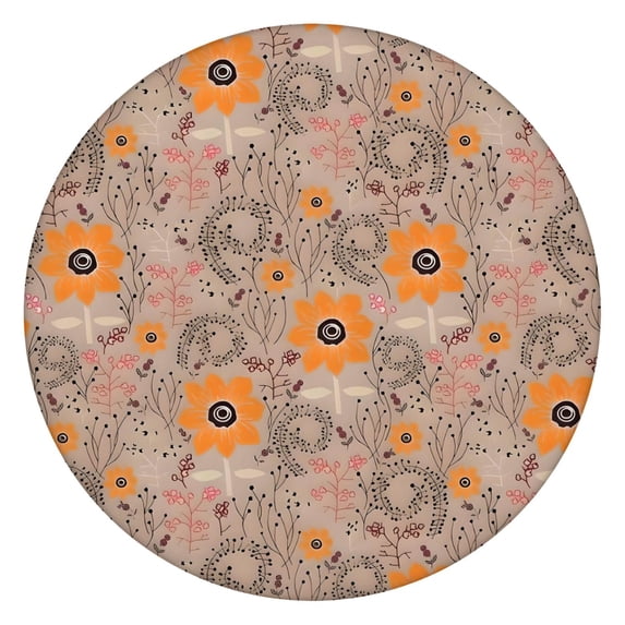 Pioneer Flower Floral Print Pattern Round Fitted Tablecloth with Elastic Edge,Dining Table Cover Waterproof,Outdoor Round Tablecloth for Camping,Dining,Indoor and Outdoor