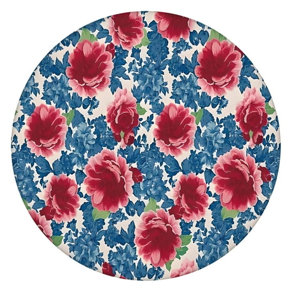 Pioneer Flower Floral Print Pattern Round Fitted Tablecloth with Elastic Edge,Dining Table Cover Waterproof,Outdoor Round Tablecloth for Camping,Dining,Indoor and Outdoor