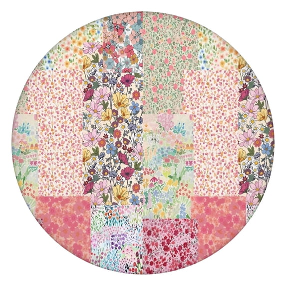 Pioneer Flower Floral Print Pattern Round Fitted Tablecloth with Elastic Edge,Dining Table Cover Waterproof,Outdoor Round Tablecloth for Camping,Dining,Indoor and Outdoor