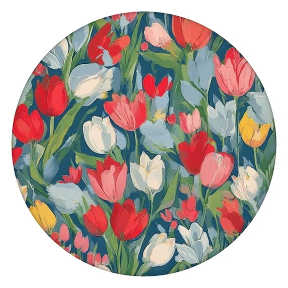Pioneer Flower Floral Print Pattern Round Fitted Tablecloth with Elastic Edge,Dining Table Cover Waterproof,Outdoor Round Tablecloth for Camping,Dining,Indoor and Outdoor