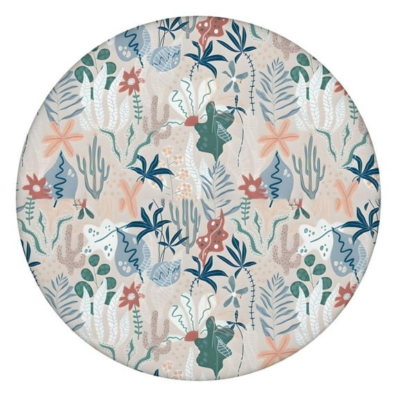 Pioneer Flower Floral Print Pattern Round Fitted Tablecloth with Elastic Edge,Dining Table Cover Waterproof,Outdoor Round Tablecloth for Camping,Dining,Indoor and Outdoor