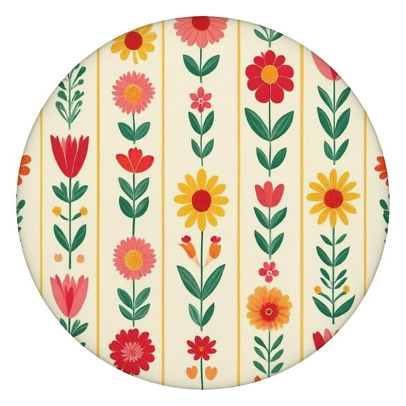 Pioneer Flower Floral Print Pattern Round Fitted Tablecloth with Elastic Edge,Dining Table Cover Waterproof,Outdoor Round Tablecloth for Camping,Dining,Indoor and Outdoor