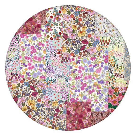 Pioneer Flower Floral Print Pattern Round Fitted Tablecloth with Elastic Edge,Dining Table Cover Waterproof,Outdoor Round Tablecloth for Camping,Dining,Indoor and Outdoor