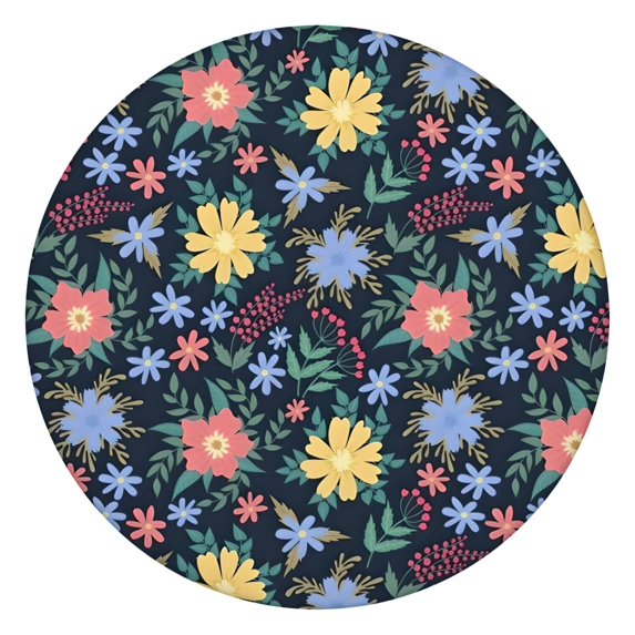 Pioneer Flower Floral Print Pattern Round Fitted Tablecloth with Elastic Edge,Dining Table Cover Waterproof,Outdoor Round Tablecloth for Camping,Dining,Indoor and Outdoor
