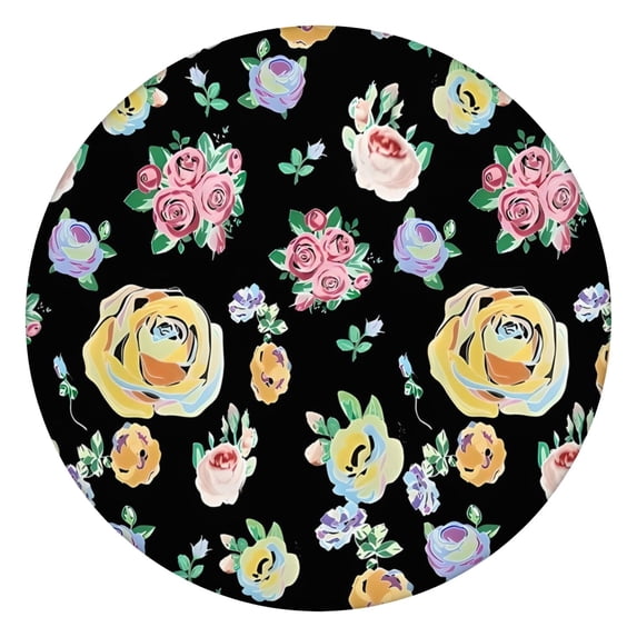 Pioneer Flower Floral Print Pattern Round Fitted Tablecloth with Elastic Edge,Dining Table Cover Waterproof,Outdoor Round Tablecloth for Camping,Dining,Indoor and Outdoor