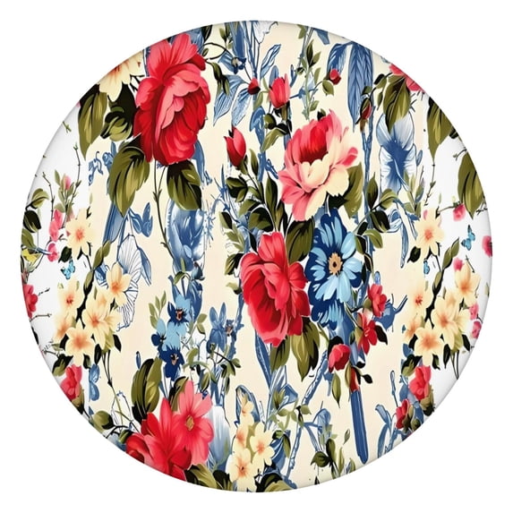 Pioneer Flower Floral Print Pattern Round Fitted Tablecloth with Elastic Edge,Dining Table Cover Waterproof,Outdoor Round Tablecloth for Camping,Dining,Indoor and Outdoor