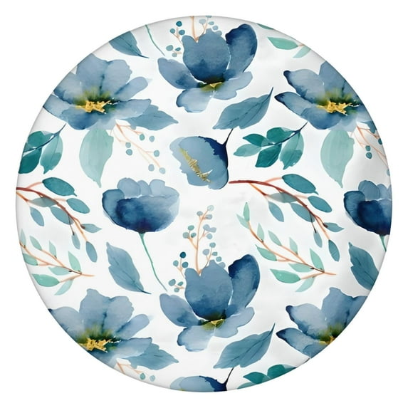 Pioneer Flower Floral Print Pattern Round Fitted Tablecloth with Elastic Edge,Dining Table Cover Waterproof,Outdoor Round Tablecloth for Camping,Dining,Indoor and Outdoor