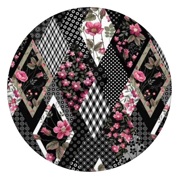 Pioneer Flower Floral Print Pattern Round Fitted Tablecloth with Elastic Edge,Dining Table Cover Waterproof,Outdoor Round Tablecloth for Camping,Dining,Indoor and Outdoor