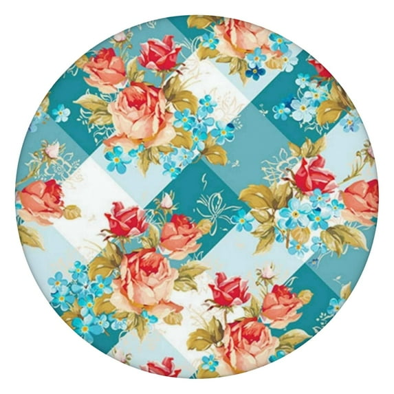Pioneer Flower Floral Print Pattern Round Fitted Tablecloth with Elastic Edge,Dining Table Cover Waterproof,Outdoor Round Tablecloth for Camping,Dining,Indoor and Outdoor