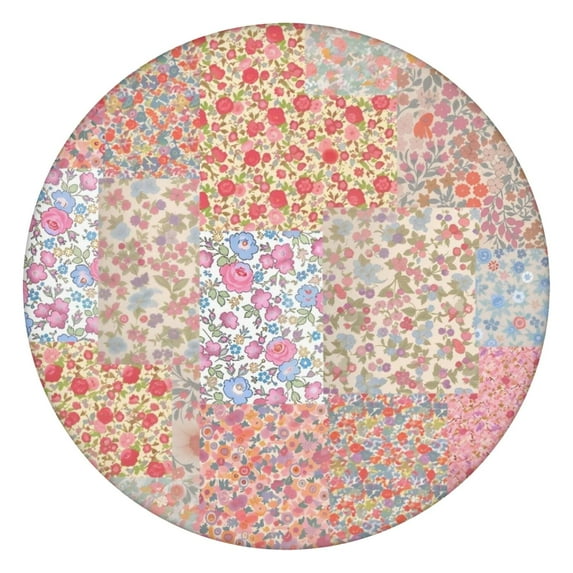 Pioneer Flower Floral Print Pattern Round Fitted Tablecloth with Elastic Edge,Dining Table Cover Waterproof,Outdoor Round Tablecloth for Camping,Dining,Indoor and Outdoor