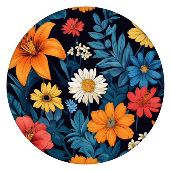 Pioneer Flower Floral Print Pattern Round Fitted Tablecloth with Elastic Edge,Dining Table Cover Waterproof,Outdoor Round Tablecloth for Camping,Dining,Indoor and Outdoor