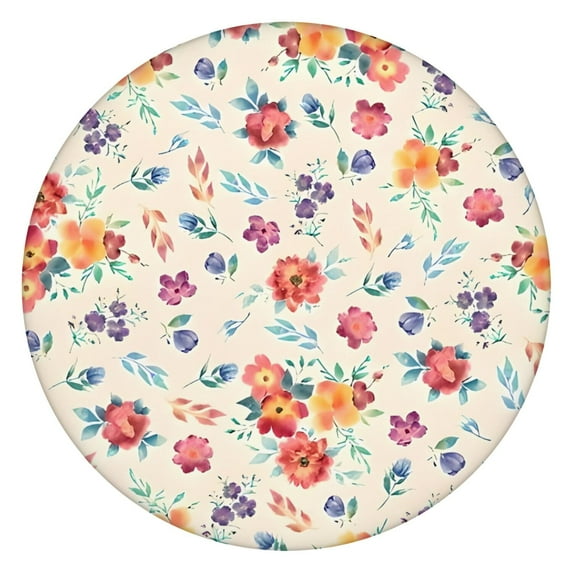 Pioneer Flower Floral Print Pattern Round Fitted Tablecloth with Elastic Edge,Dining Table Cover Waterproof,Outdoor Round Tablecloth for Camping,Dining,Indoor and Outdoor