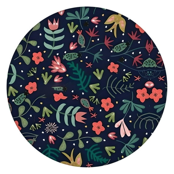 Pioneer Flower Floral Print Pattern Round Fitted Tablecloth with Elastic Edge,Dining Table Cover Waterproof,Outdoor Round Tablecloth for Camping,Dining,Indoor and Outdoor