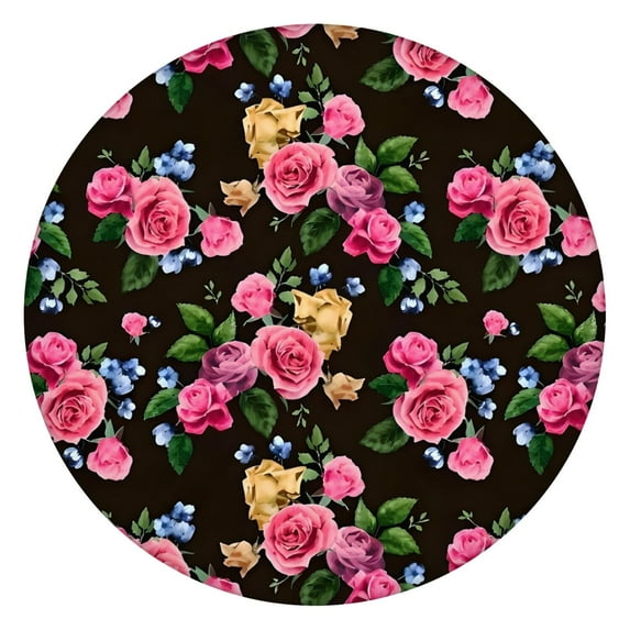 Pioneer Flower Floral Print Pattern Round Fitted Tablecloth with Elastic Edge,Dining Table Cover Waterproof,Outdoor Round Tablecloth for Camping,Dining,Indoor and Outdoor