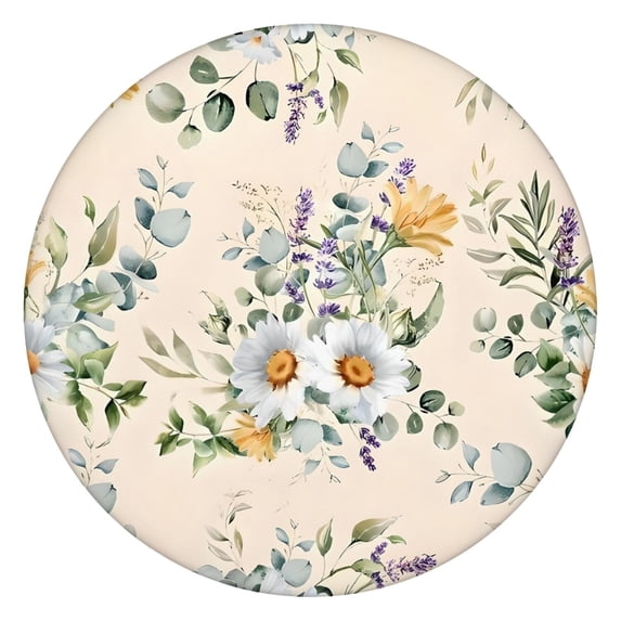 Pioneer Flower Floral Print Pattern Round Fitted Tablecloth with Elastic Edge,Dining Table Cover Waterproof,Outdoor Round Tablecloth for Camping,Dining,Indoor and Outdoor