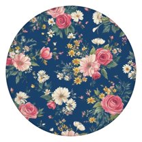 Pioneer Flower Floral Print Pattern Round Fitted Tablecloth with Elastic Edge,Dining Table Cover Waterproof,Outdoor Round Tablecloth for Camping,Dining,Indoor and Outdoor