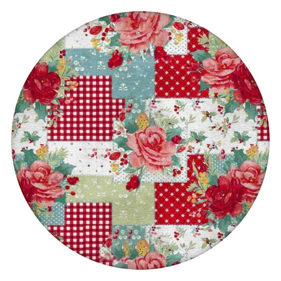 Pioneer Flower Floral Print Pattern Round Fitted Tablecloth with Elastic Edge,Dining Table Cover Waterproof,Outdoor Round Tablecloth for Camping,Dining,Indoor and Outdoor