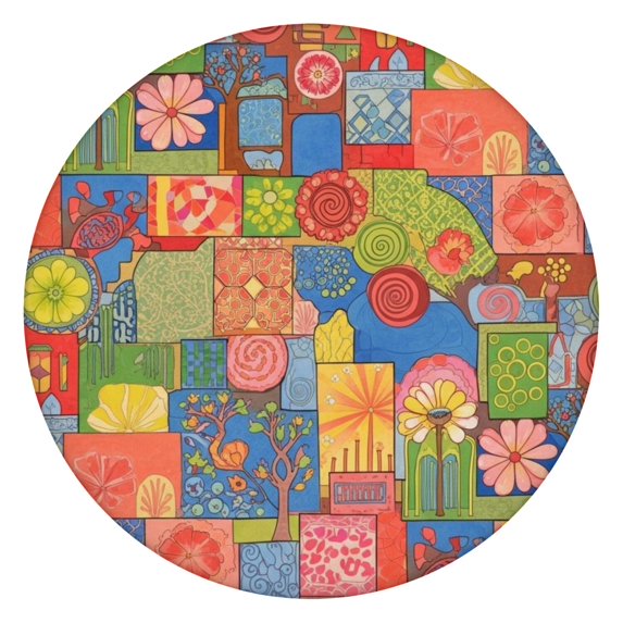 Pioneer Flower Floral Print Pattern Round Fitted Tablecloth with Elastic Edge, Waterproof Dining Table Cover for Indoor Outdoor Camping and Daily Use