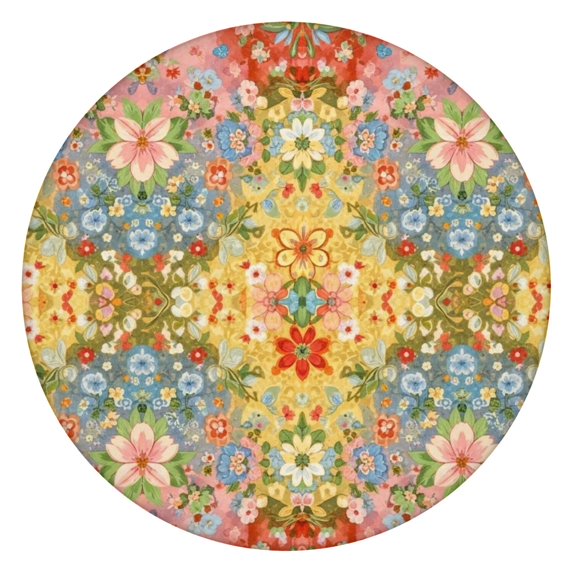 Pioneer Flower Floral Print Pattern Round Fitted Tablecloth with Elastic Edge, Waterproof Dining Table Cover for Indoor Outdoor Camping and Daily Use