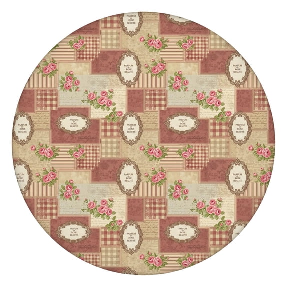 Pioneer Flower Floral Print Pattern Round Fitted Tablecloth with Elastic Edge, Waterproof Dining Table Cover for Indoor Outdoor Camping and Daily Use