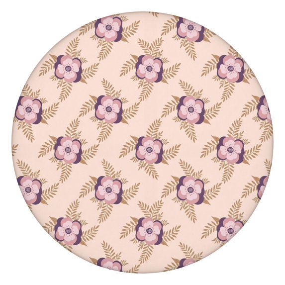 Pioneer Flower Floral Print Pattern Round Fitted Tablecloth with Elastic Edge, Waterproof Dining Table Cover for Indoor Outdoor Camping and Daily Use