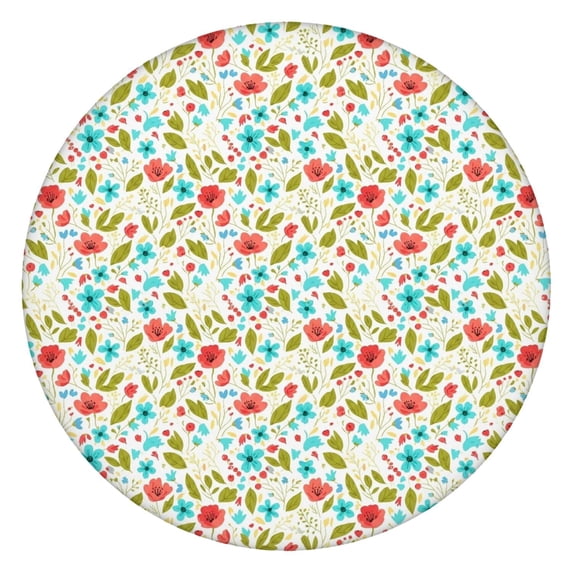 Pioneer Flower Floral Print Pattern Round Fitted Tablecloth with Elastic Edge, Waterproof Dining Table Cover for Indoor Outdoor Camping and Daily Use