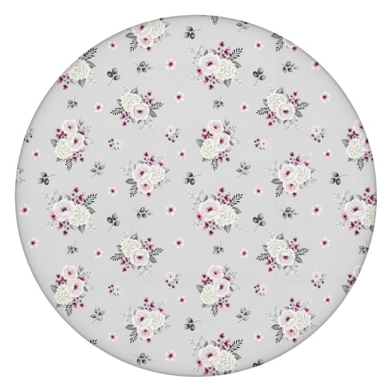 Pioneer Flower Floral Print Pattern Round Fitted Tablecloth with Elastic Edge, Waterproof Dining Table Cover for Indoor Outdoor Camping and Daily Use