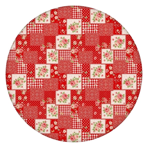 Pioneer Flower Floral Print Pattern Round Fitted Tablecloth with Elastic Edge, Waterproof Dining Table Cover for Indoor Outdoor Camping and Daily Use