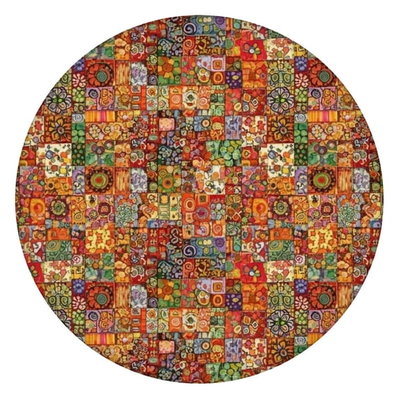 Pioneer Flower Floral Print Pattern Round Fitted Tablecloth with Elastic Edge, Waterproof Dining Table Cover for Indoor Outdoor Camping and Daily Use