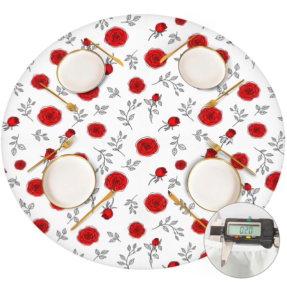 Pioneer Flower Floral Print Pattern Round Fitted Tablecloth with Elastic Edge, Waterproof Dining Table Cover for Indoor Outdoor Camping and Daily Use