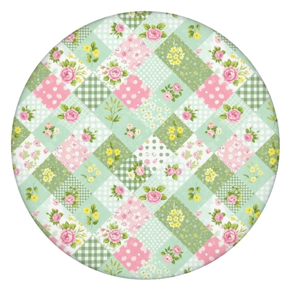 Pioneer Flower Floral Print Pattern Round Fitted Tablecloth with Elastic Edge, Waterproof Dining Table Cover for Indoor Outdoor Camping and Daily Use