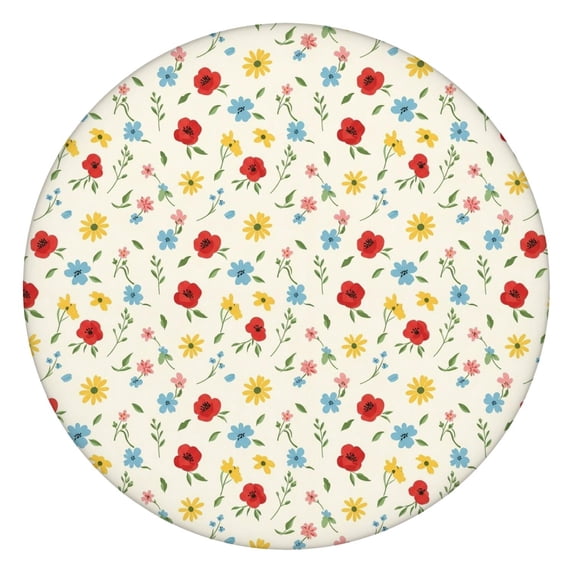 Pioneer Flower Floral Print Pattern Round Fitted Tablecloth with Elastic Edge, Waterproof Dining Table Cover for Indoor Outdoor Camping and Daily Use