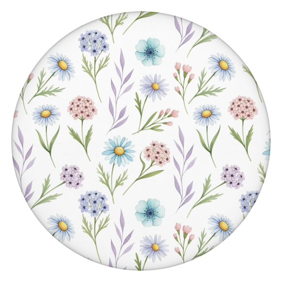 Pioneer Flower Floral Print Pattern Round Fitted Tablecloth with Elastic Edge, Waterproof Dining Table Cover for Indoor Outdoor Camping and Daily Use